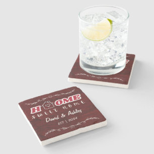 Beautiful Stylish Red Custom Couple Names Home Stone Coaster
