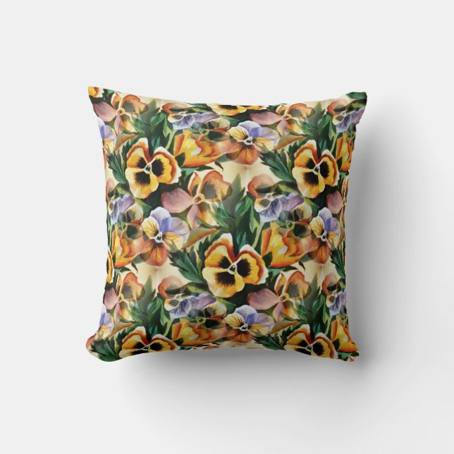 Beautiful Stylish Retro Vintage Pattern Pansies Cushion (Front)