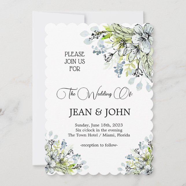 Beautiful Subtle Flowers Wedding Invitation (Front)