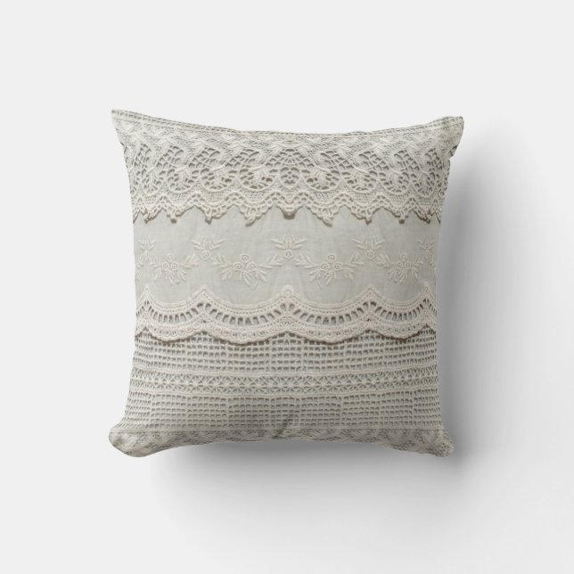 Beautiful, subtle, white laced textile close up.  cushion (Front)