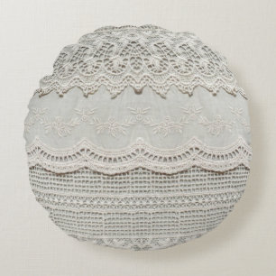 Beautiful, subtle, white laced textile close up.  round cushion