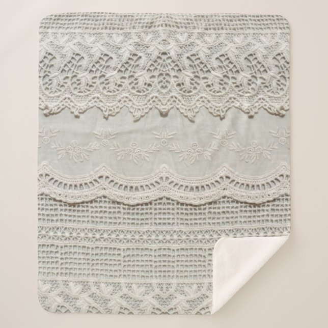 Beautiful, subtle, white laced textile close up.  sherpa blanket (Front)