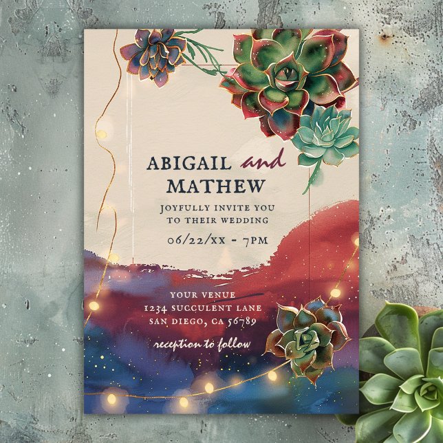 Beautiful Succulent Cactus Sunset SoCal Wedding Invitation (Creator Uploaded)