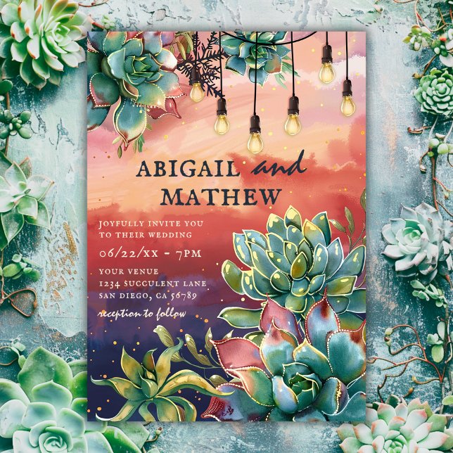 Beautiful Succulent Cactus Sunset SoCal Wedding Invitation (Creator Uploaded)
