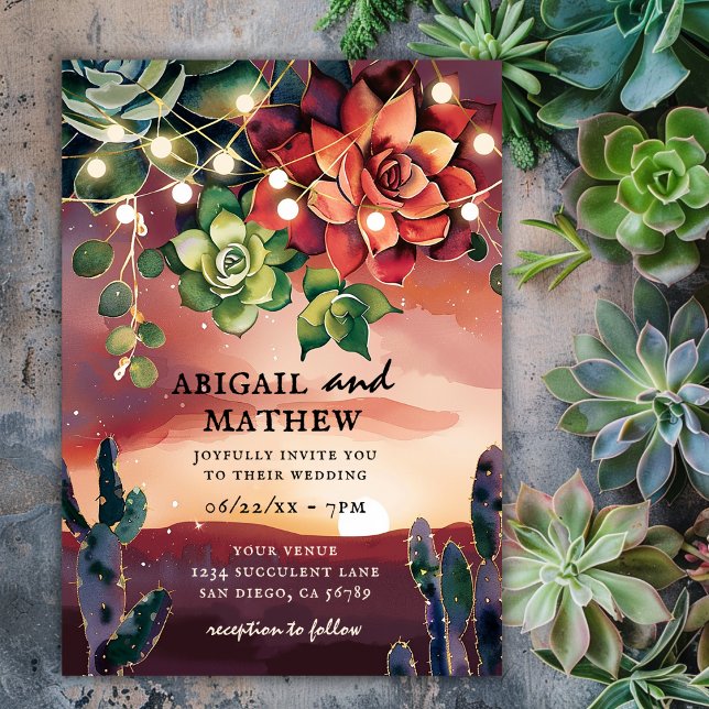 Beautiful Succulent Cactus Sunset Wedding Invitation (Creator Uploaded)