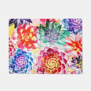 Beautiful Succulent Plants Artsy Watercolor Doormat