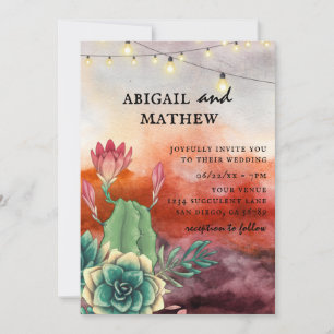 Beautiful Succulent Sunset Heart Geometric Wedding Invitation