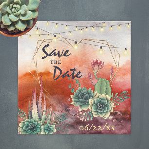 Beautiful Succulent Sunset Heart Geometric Wedding Save The Date