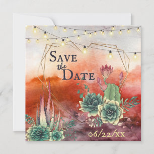 Beautiful Succulent Sunset Heart Geometric Wedding Save The Date