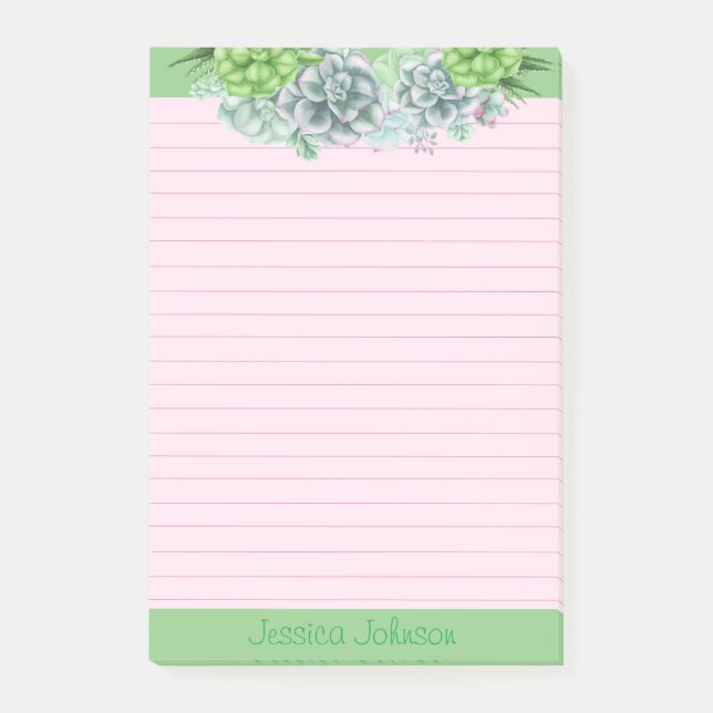 Beautiful Succulents Lovers Personalised Lined Post-it Notes (Front)