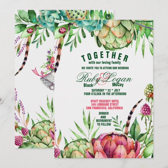 Beautiful Succulents Wedding Invitation (Front/Back)