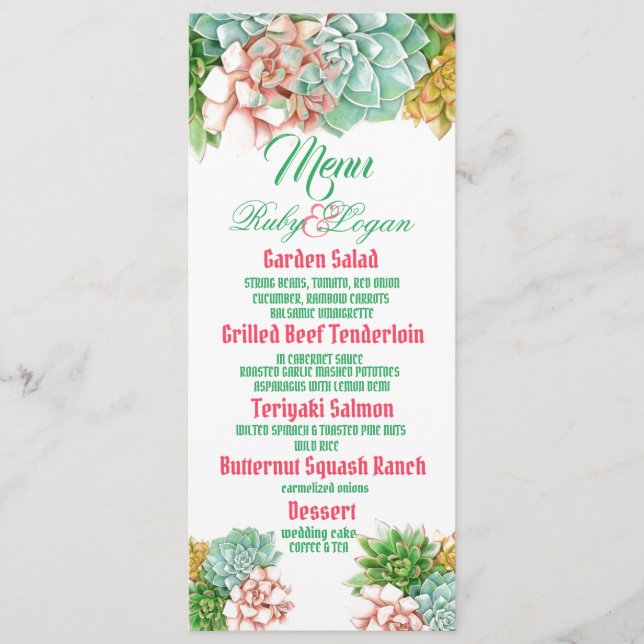 Beautiful Succulents Wedding Menu Card (Front)