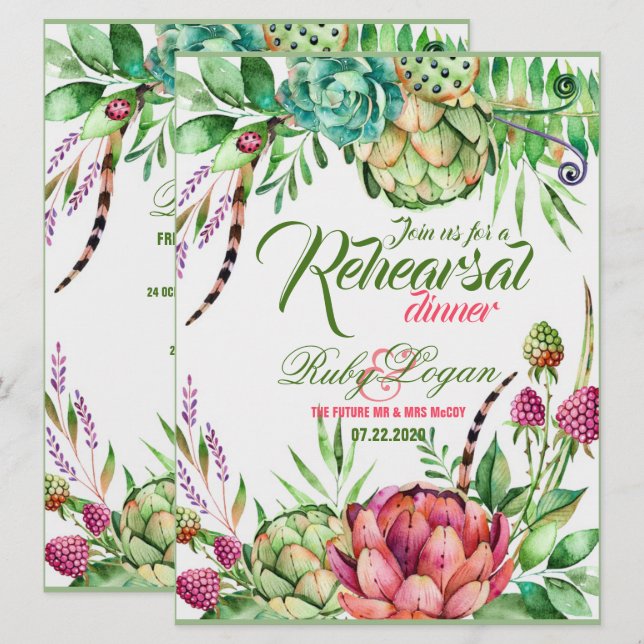 Beautiful Succulents Wedding Rehearsal Dinner Card (Front/Back)