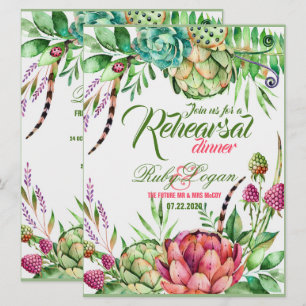 Beautiful Succulents Wedding Rehearsal Dinner Card