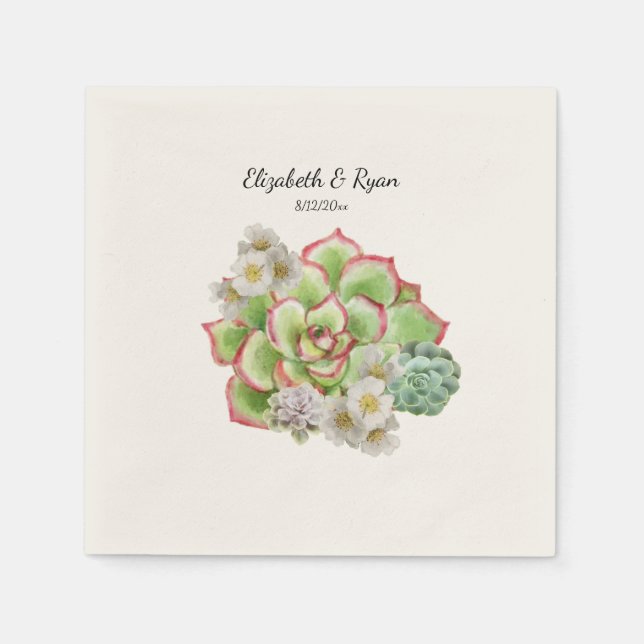  Beautiful  Succulents White Flowers Wedding, Napkin (Front)