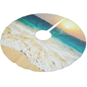 Beautiful Summer Beach Sunset Photo Brushed Polyester Tree Skirt