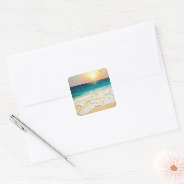 Beautiful Summer Beach Sunset Photo Square Sticker (Envelope)