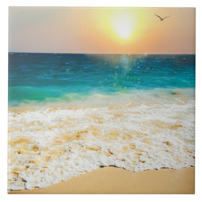 Beautiful Summer Beach Sunset Photo Tile (Front)