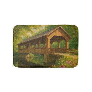 Beautiful summer covered bridge art bath mat
