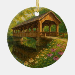 Beautiful summer covered bridge art ceramic tree decoration