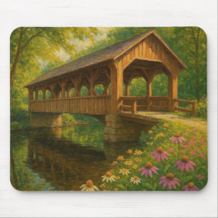 Beautiful summer covered bridge art mouse mat