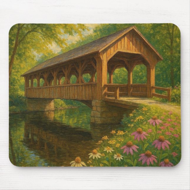 Beautiful summer covered bridge art mouse mat (Front)