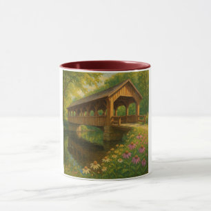 Beautiful summer covered bridge art mug