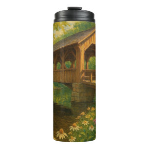 Beautiful summer covered bridge art thermal tumbler