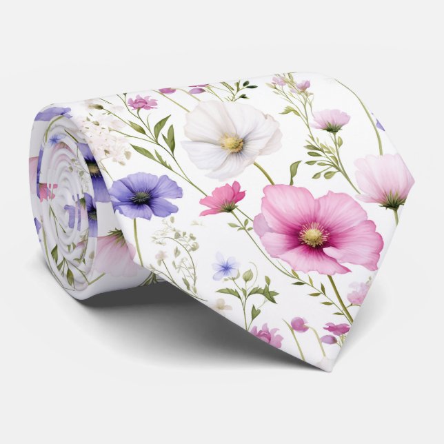 Beautiful Summer Floral Neck Tie (Rolled)