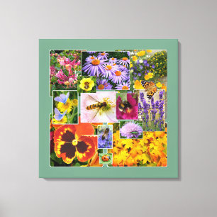 Beautiful Summer Flowers and Insects Collage Canvas Print