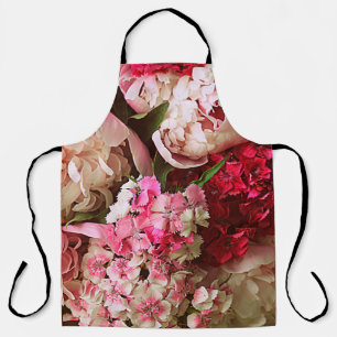 Beautiful summer flowers. Bouquet of pink peony an Apron