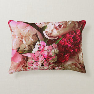 Beautiful summer flowers. Bouquet of pink peony an Decorative Cushion