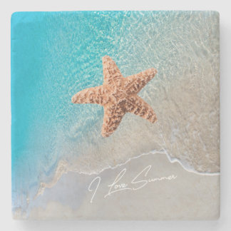 Beautiful Summer Ocean Beach Scenic with Starfish Stone Coaster