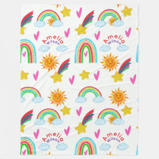Beautiful Sun Cloud Star Rainbow Name for Kids Fleece Blanket