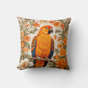 Beautiful Sun Conure William Morris Inspired Cushion