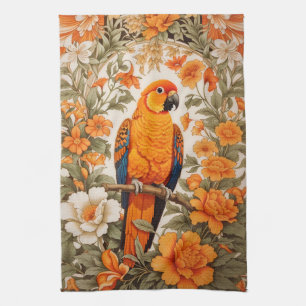 Beautiful Sun Conure William Morris Inspired Tea Towel