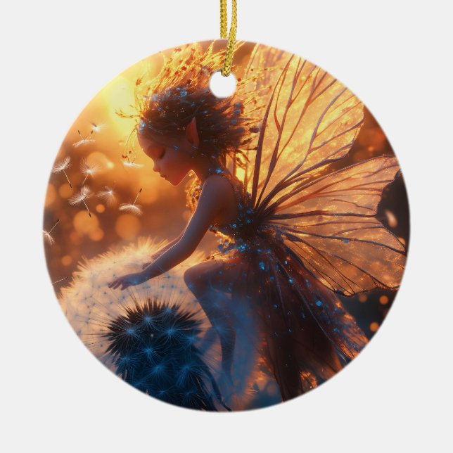 Beautiful Sun Fairy with Dandelion Ceramic Tree Decoration (Front)