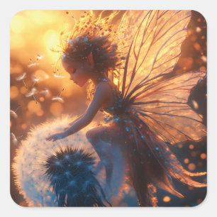 Beautiful Sun Fairy with Dandelion Square Sticker
