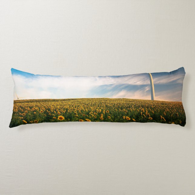 beautiful sun flowers field with cloudy blue sky a body cushion (Front)