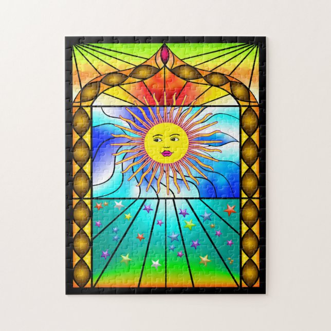 Beautiful Sun Stained Glass Church Window Puzzle (Vertical)