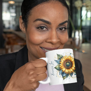 Beautiful Sunflower and Denim Monogrammed  Coffee Mug