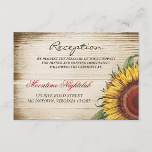 beautiful sunflower and wood wedding reception enclosure card
