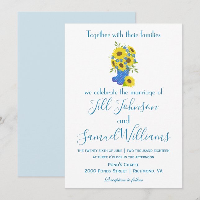 Beautiful Sunflower Boot Vase Wedding Invitation (Front/Back)