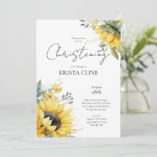 Beautiful Sunflower Christening Invitation