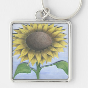 Beautiful Sunflower Drawing Key Ring
