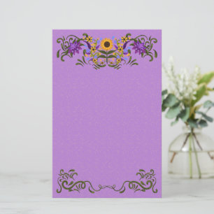 Beautiful Sunflower Floral Swirls Light Purple Stationery