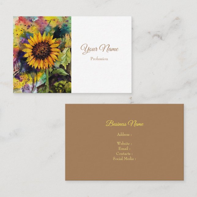 Beautiful Sunflower In Watercolor  Business Card (Front/Back)
