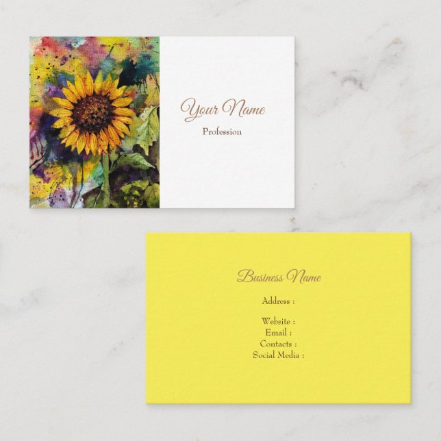 Beautiful Sunflower In Watercolor  Business Card (Front/Back)
