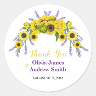 Beautiful Sunflower & Lavender Wedding Thank You Classic Round Sticker