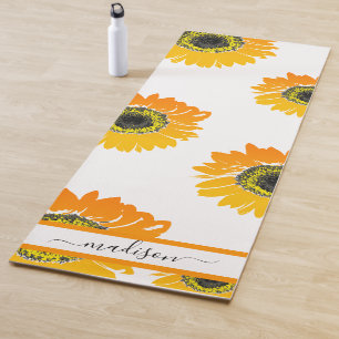 Beautiful Sunflower Leaves Personalised Name Yoga  Yoga Mat